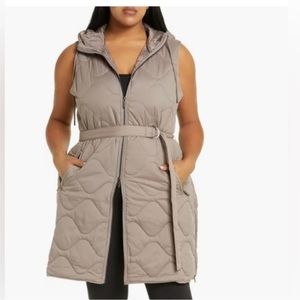 Zella long puffer vest with belt